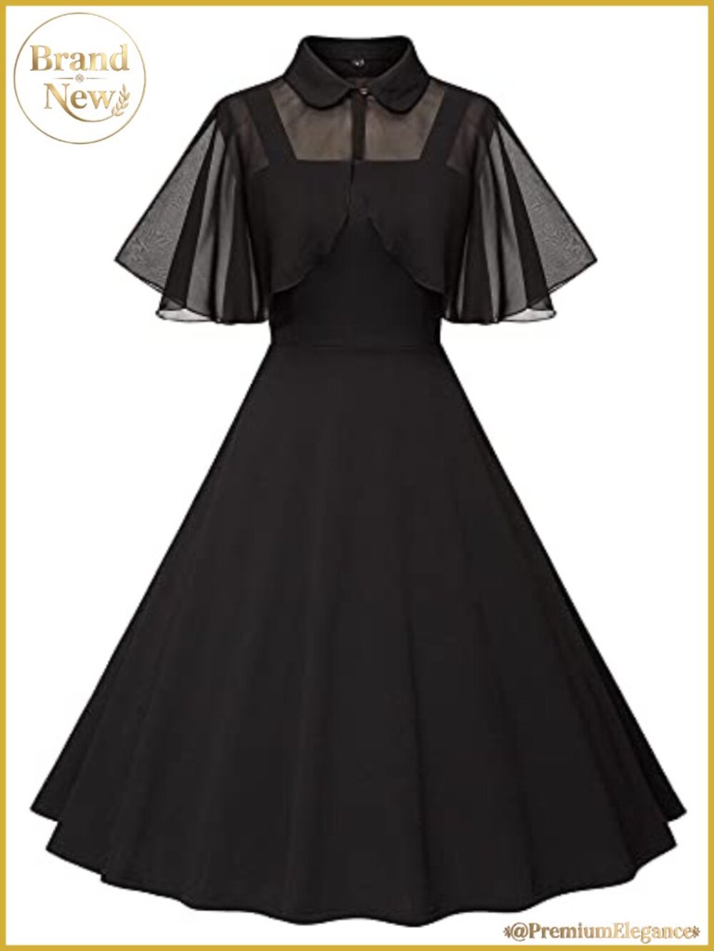 Vintage 1950s Swing Dress with Chiffon Shawl Gothic Halloween